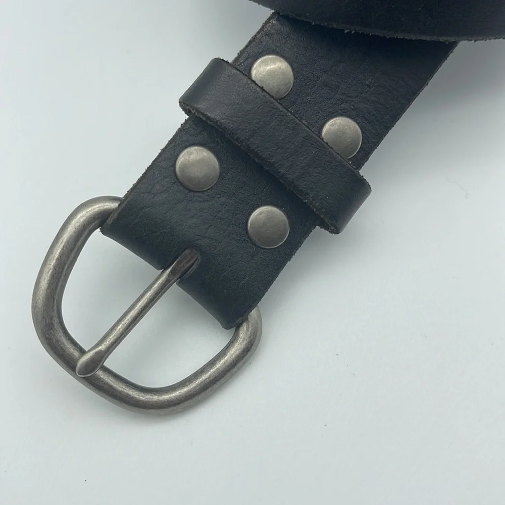 Stamp 10 Black Leather Belt Braided Moto Biker Goth Sz L